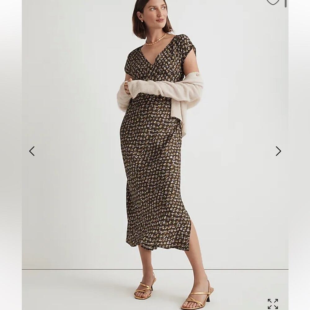 NWT Madewell Wide V-Neck Floral Lightweight Sz 0 Midi Dress NO116‎ Brown